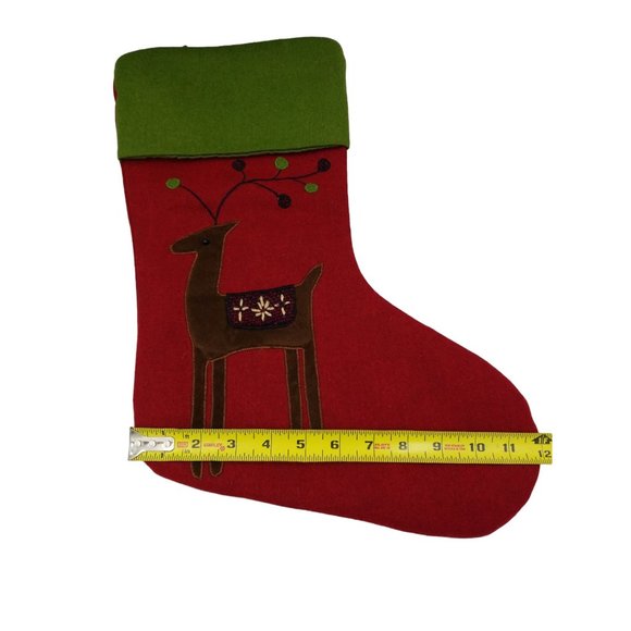 Santa and Reindeer Christmas Stockings Wool Rayon Red Green and White Preowne - Picture 11 of 14